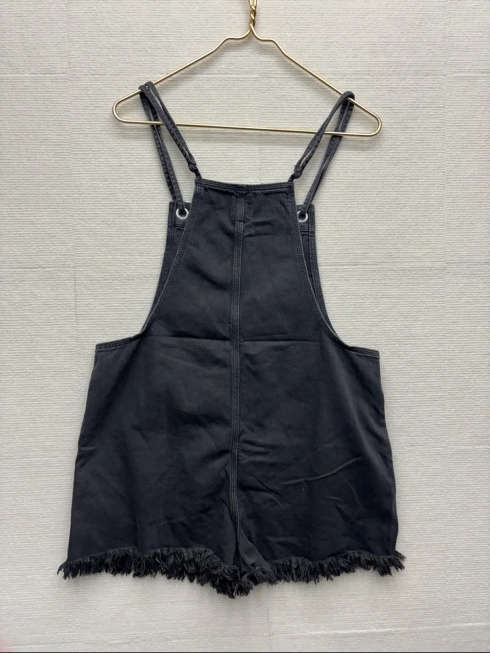 Aerie | Black Denim Short Overalls Romper medium